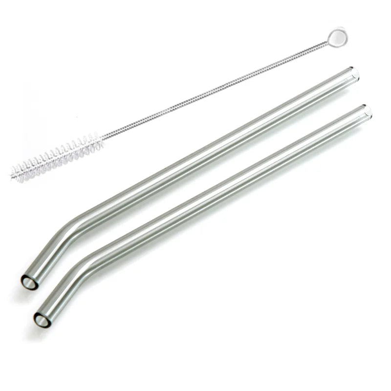 2Pcs Colorful Drinking Straws High Borosilicate Glass Straw Reusable Straws for Smoothies Juice Milkshake Coffee Cocktail Straw