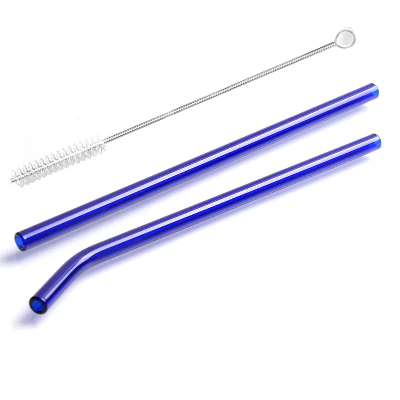 2Pcs Colorful Drinking Straws High Borosilicate Glass Straw Reusable Straws for Smoothies Juice Milkshake Coffee Cocktail Straw