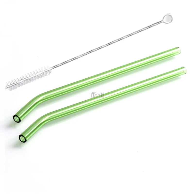 2Pcs Colorful Drinking Straws High Borosilicate Glass Straw Reusable Straws for Smoothies Juice Milkshake Coffee Cocktail Straw