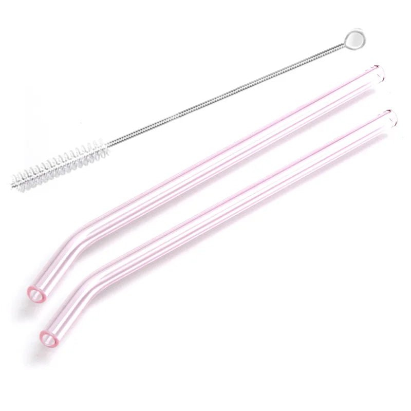 2Pcs Colorful Drinking Straws High Borosilicate Glass Straw Reusable Straws for Smoothies Juice Milkshake Coffee Cocktail Straw