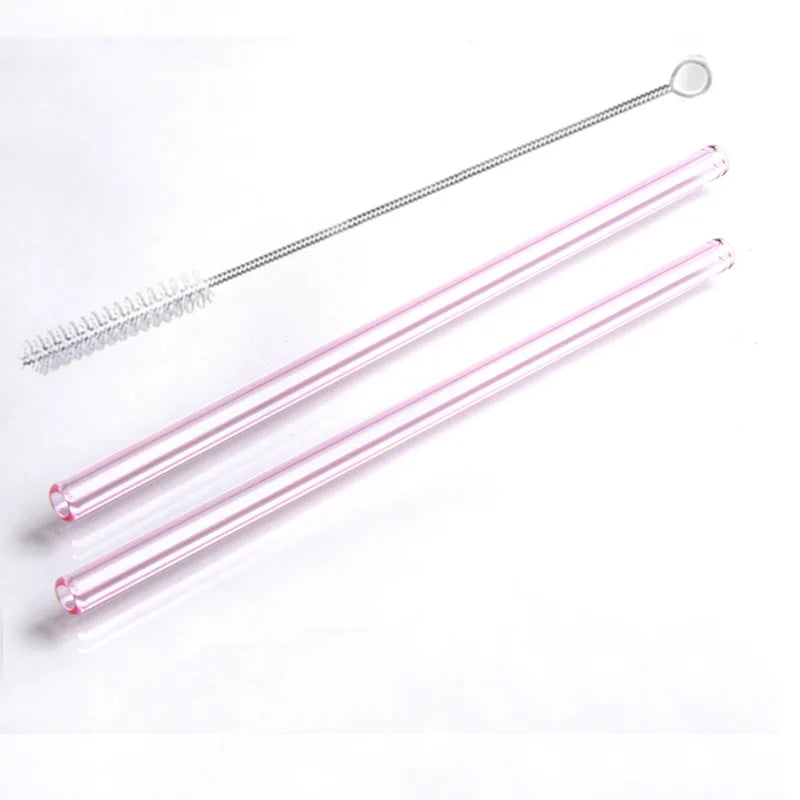2Pcs Colorful Drinking Straws High Borosilicate Glass Straw Reusable Straws for Smoothies Juice Milkshake Coffee Cocktail Straw
