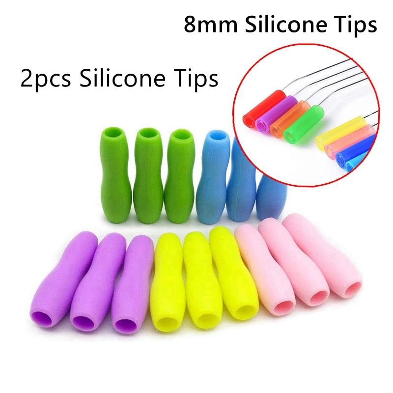2Pcs Colorful Drinking Straws High Borosilicate Glass Straw Reusable Straws for Smoothies Juice Milkshake Coffee Cocktail Straw