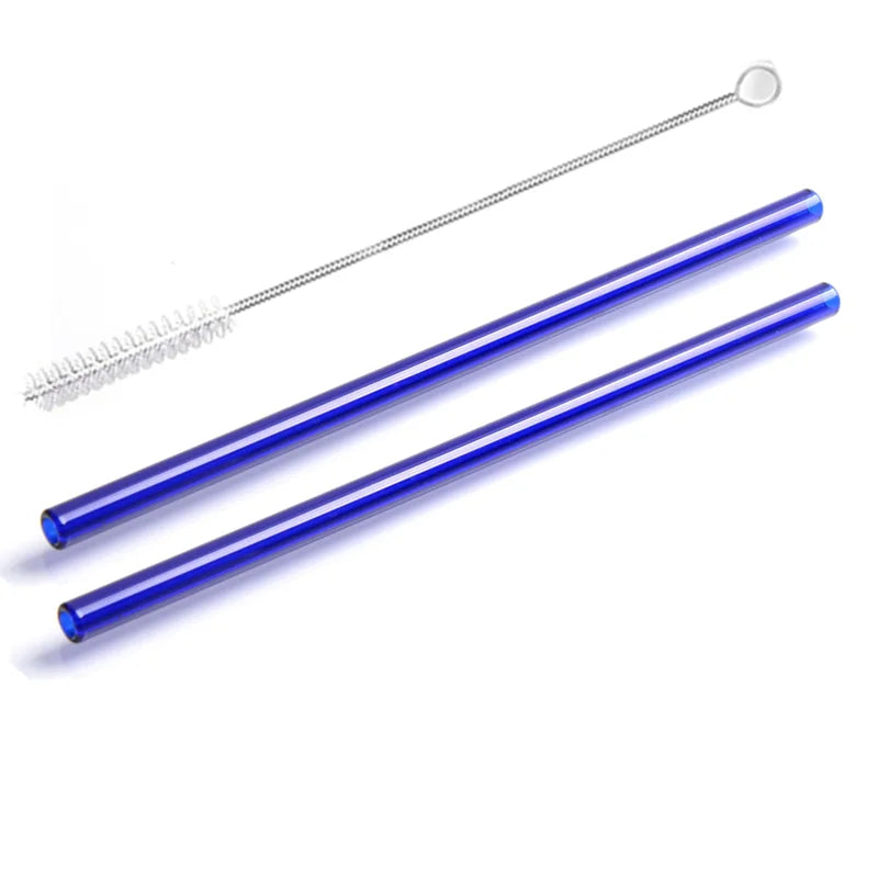 2Pcs Colorful Drinking Straws High Borosilicate Glass Straw Reusable Straws for Smoothies Juice Milkshake Coffee Cocktail Straw