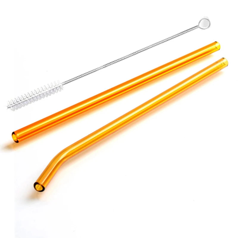 2Pcs Colorful Drinking Straws High Borosilicate Glass Straw Reusable Straws for Smoothies Juice Milkshake Coffee Cocktail Straw