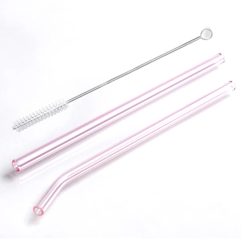 2Pcs Colorful Drinking Straws High Borosilicate Glass Straw Reusable Straws for Smoothies Juice Milkshake Coffee Cocktail Straw