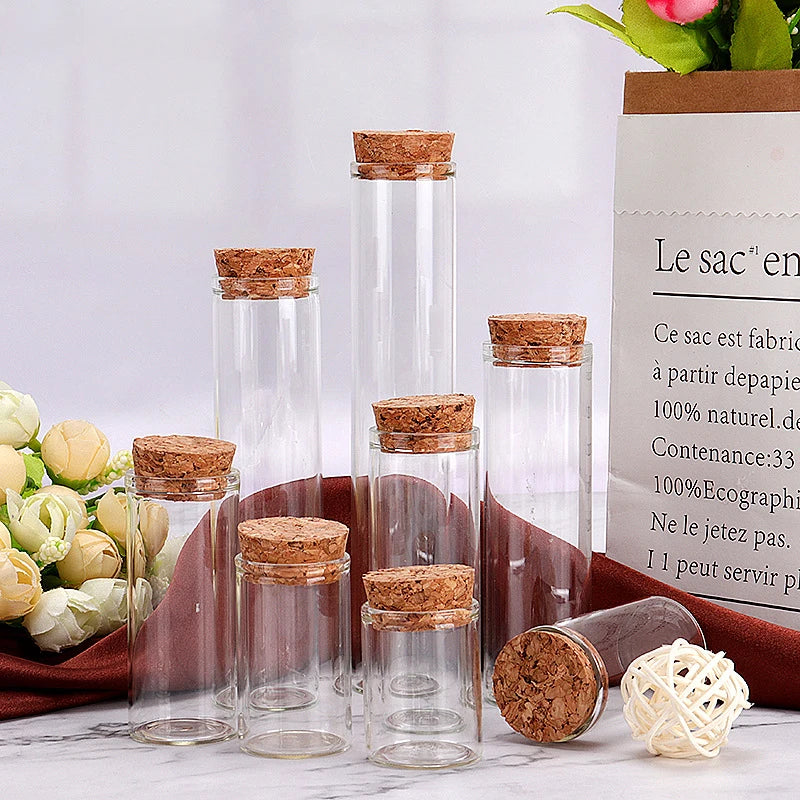 1PC 5ml/8ml/10ml/12ml/15ml/20ml/22ml/25ml/30ml Empty Clear Glass Bottles with Cork Stopper Spice Bottles Jars DIY Crafts Vials