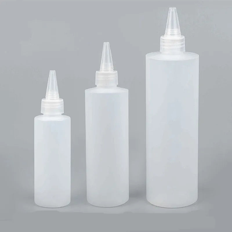 black HDPE cylinder round 1/2/4/8oz 30/100/200/250ml/500ml plastic soft flat bottle with Twist pointed mouth top cap for Uv Glue