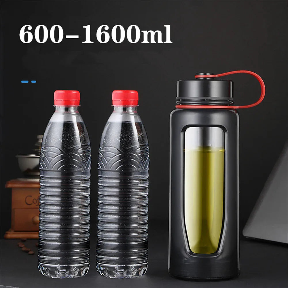 Glass Bottle Water Bottle 1000Ml Glass Water Bottle Thermos Glass Flask Sport Glass Bottles Bike Cup Double Bottom Glass Thermos