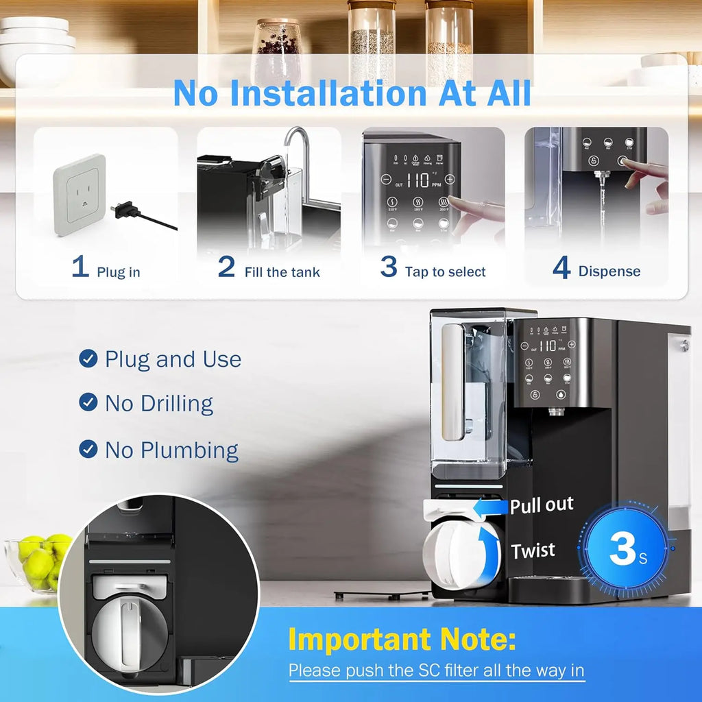 100G Countertop Reverse Osmosis Water Filter Dispenser Low TDS Water Purifier Certified 3 Stage RO Water Filtration System