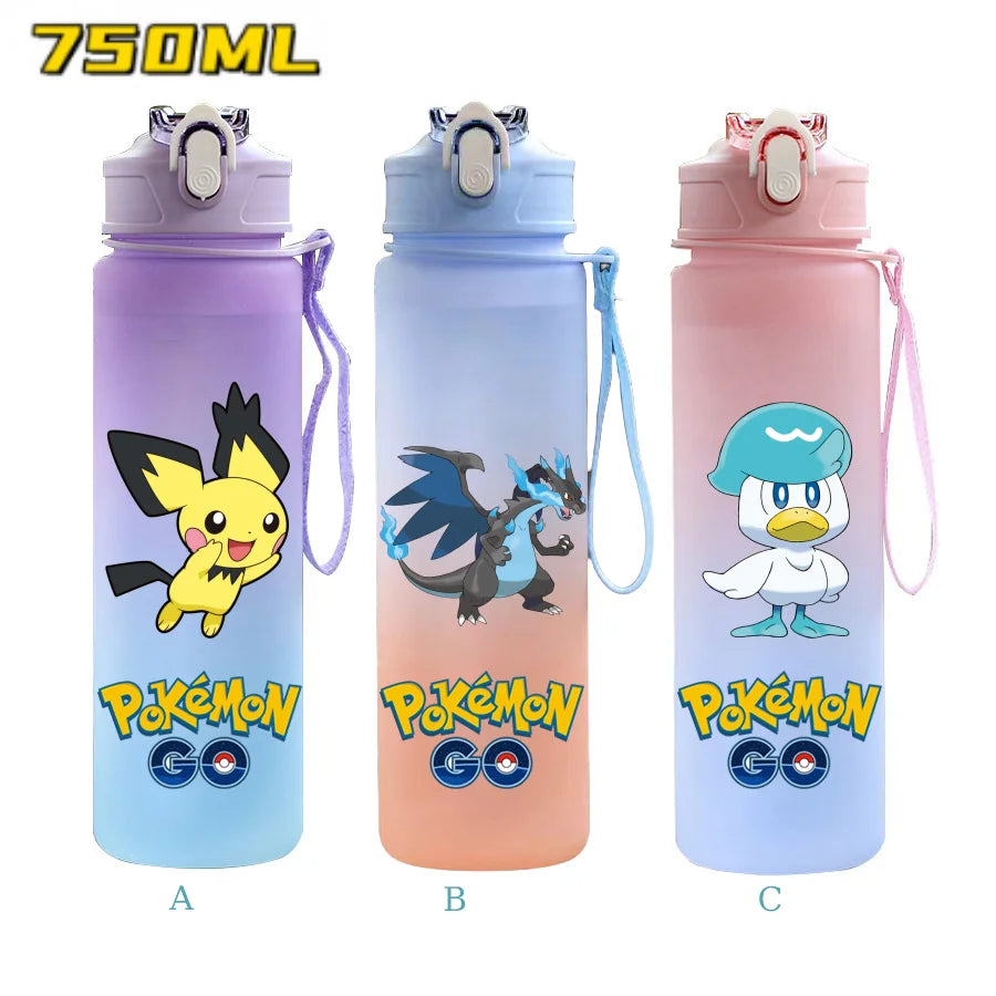 750ML Pokemon Gradient Color Plastic Drinking Bottle Water Bottle Hiking  Outdoor Large Capacit Portable Drink Bottles Cup