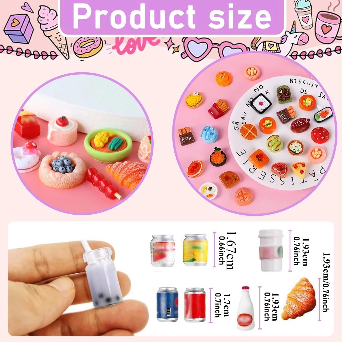 50Pcs Miniature Food Drink Bottles Soda Pop Cans Pretend Play Kitchen Game Party Accessories Toys Cake Ice Cream for Doll House
