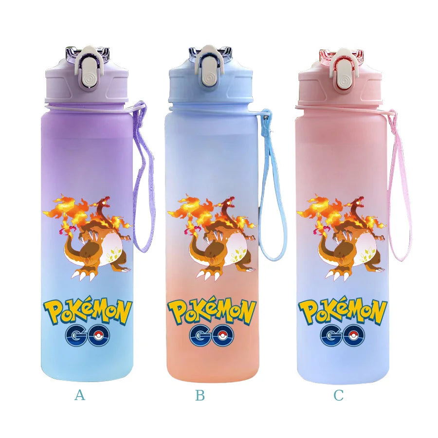 750ML Pokemon Gradient Color Plastic Drinking Bottle Water Bottle Hiking  Outdoor Large Capacit Portable Drink Bottles Cup