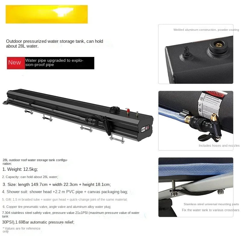 roof pressurized water tank outdoor off-road vehicle water storage tank