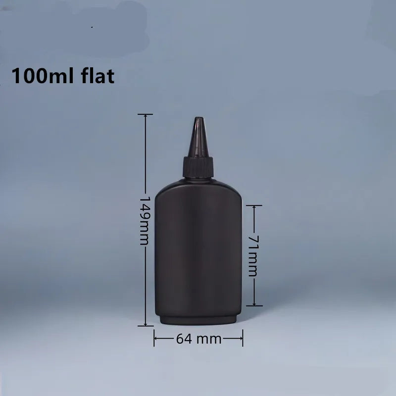 black HDPE cylinder round 1/2/4/8oz 30/100/200/250ml/500ml plastic soft flat bottle with Twist pointed mouth top cap for Uv Glue