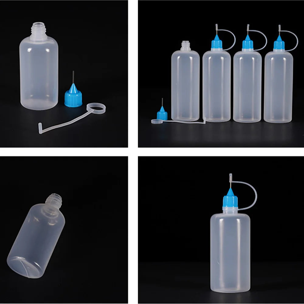 5ml 10ml 15ml 30ml 100ml PE Plastic Squeezable Tip Applicator Bottle Refillable Dropper  with Needle Tip Caps for Glue