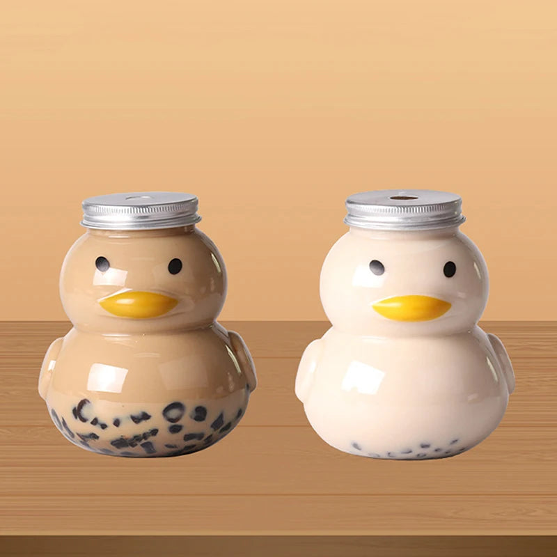500ml Transparent Bottles Cute Duck Shape Disposable Drink Containers DIY Making Juice Milk Beverages Honey Candy Bottle