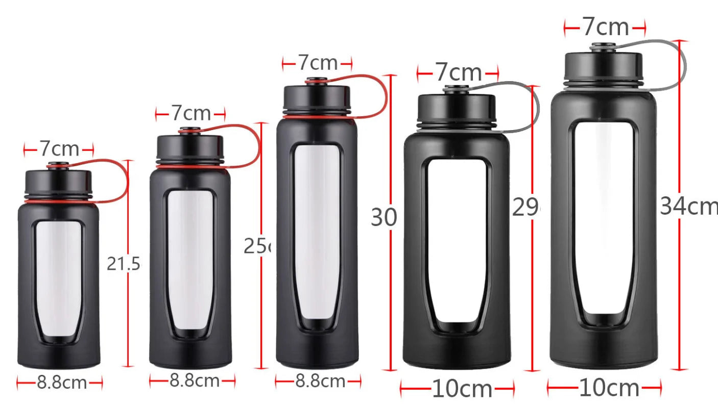 Glass Bottle Water Bottle 1000Ml Glass Water Bottle Thermos Glass Flask Sport Glass Bottles Bike Cup Double Bottom Glass Thermos