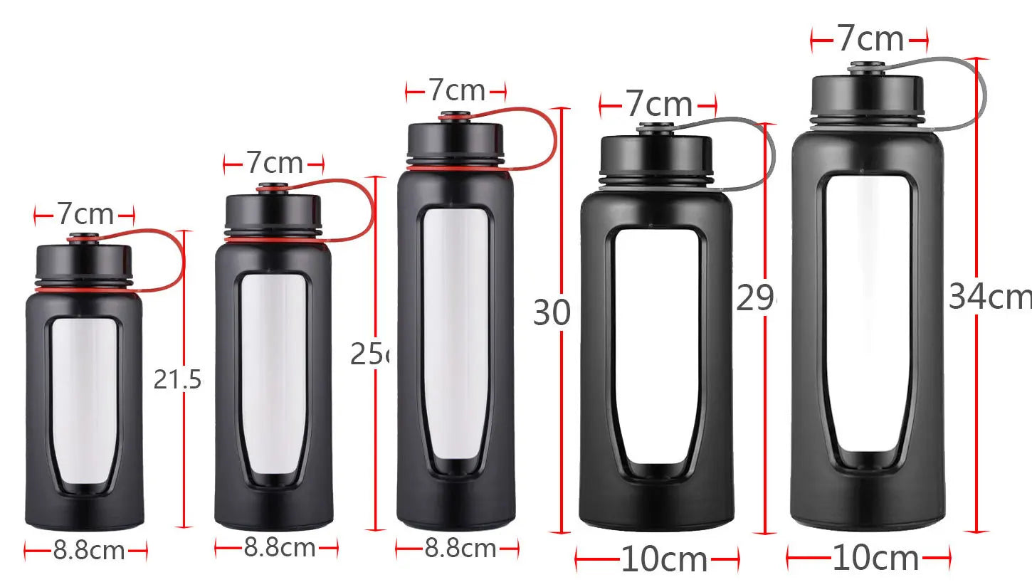 Glass Bottle Water Bottle 1000Ml Glass Water Bottle Thermos Glass Flask Sport Glass Bottles Bike Cup Double Bottom Glass Thermos