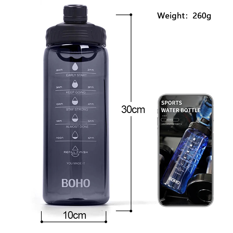 Fjbottle 2 Liter Water Bottle With Straw Large Portable Travel Bottles Sports Fitness Cup with Time Scale