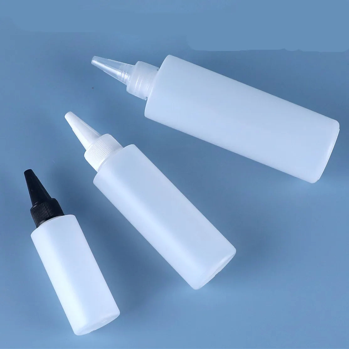 black HDPE cylinder round 1/2/4/8oz 30/100/200/250ml/500ml plastic soft flat bottle with Twist pointed mouth top cap for Uv Glue