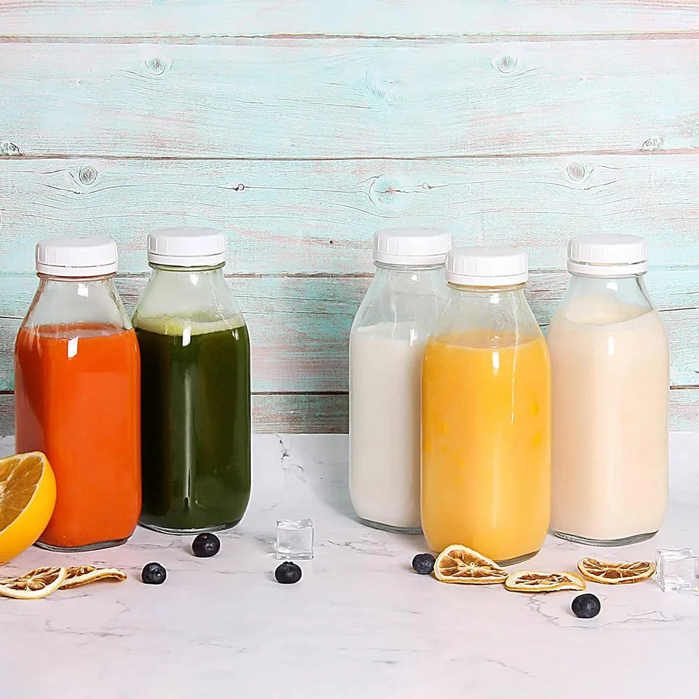 16oz Glass Milk Bottle-Vintage Reusable Dairy Drinking Containers for Milk,Juice,Yogurt,Smoothies,Honey,Tomato Sauce,Jam,Syrup