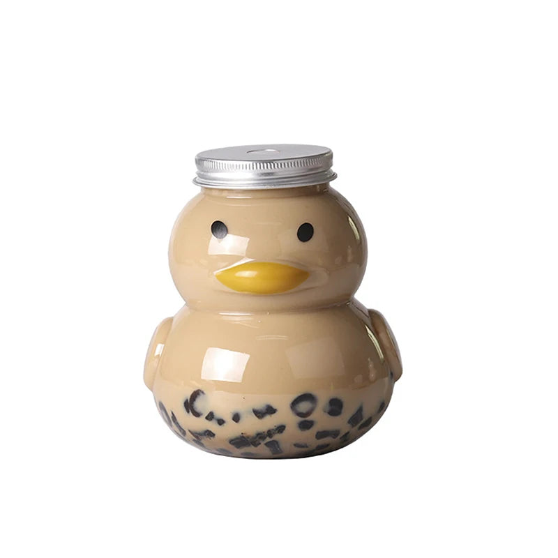 500ml Transparent Bottles Cute Duck Shape Disposable Drink Containers DIY Making Juice Milk Beverages Honey Candy Bottle