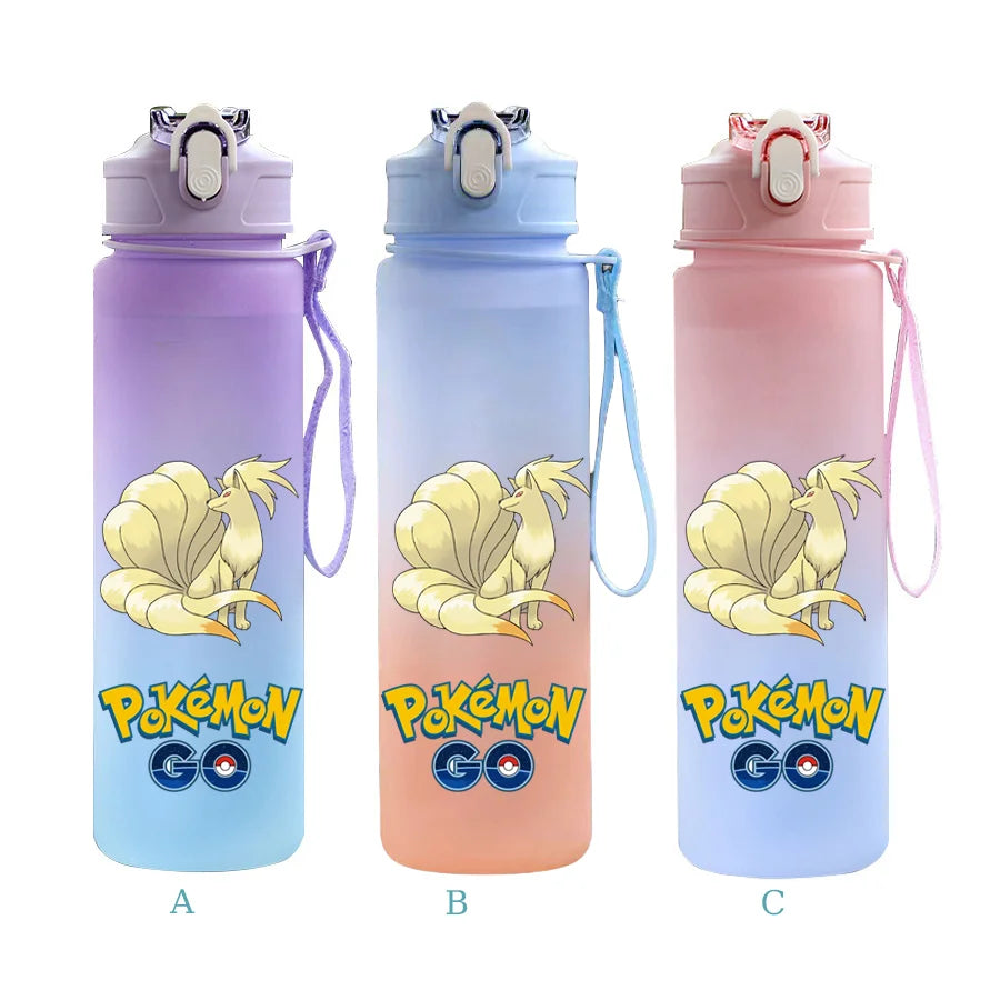 750ML Pokemon Gradient Color Plastic Drinking Bottle Water Bottle Hiking  Outdoor Large Capacit Portable Drink Bottles Cup