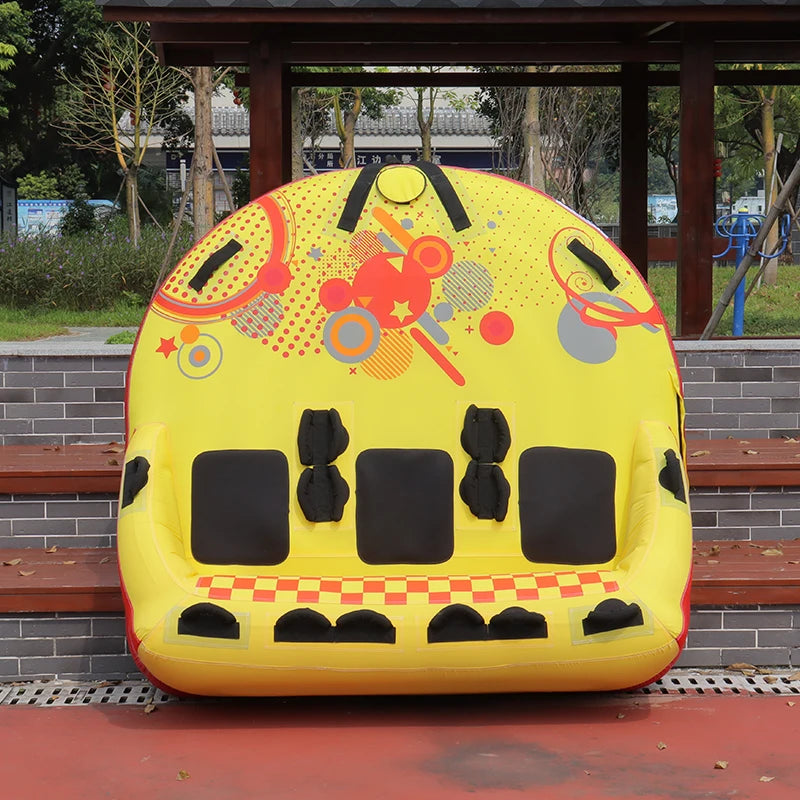 Heavy-Duty Watersports Inflatable Towable Booster Tubes -3 Person Towable Water Tube with Back Rest for Boat to Pull