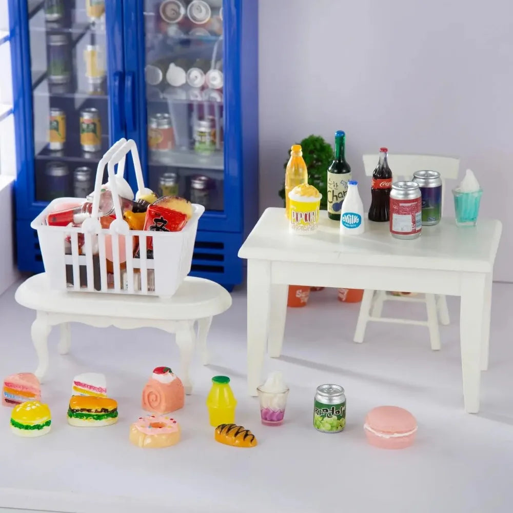 50Pcs Miniature Food Drink Bottles Soda Pop Cans Pretend Play Kitchen Game Party Accessories Toys Cake Ice Cream for Doll House