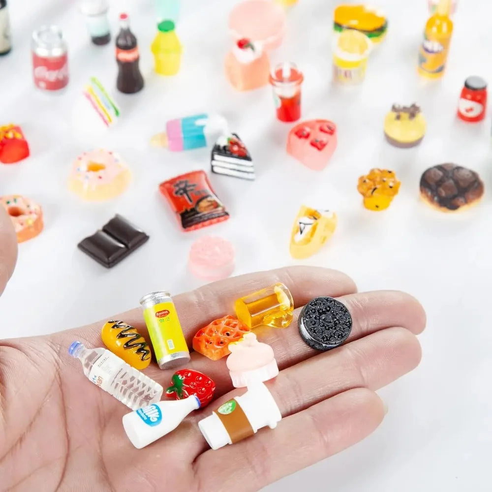 50Pcs Miniature Food Drink Bottles Soda Pop Cans Pretend Play Kitchen Game Party Accessories Toys Cake Ice Cream for Doll House