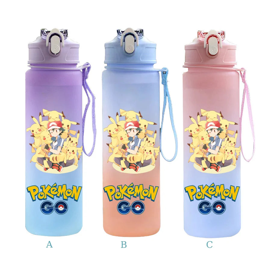750ML Pokemon Gradient Color Plastic Drinking Bottle Water Bottle Hiking  Outdoor Large Capacit Portable Drink Bottles Cup